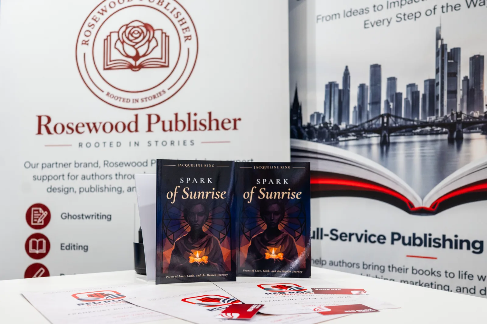Two copies of Spark of Sunrise at the Frankfurt Book Fair
